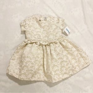 Carter's Infant Toddler Cream Gold Metallic Jacquard Formal Dress Size 24 Months